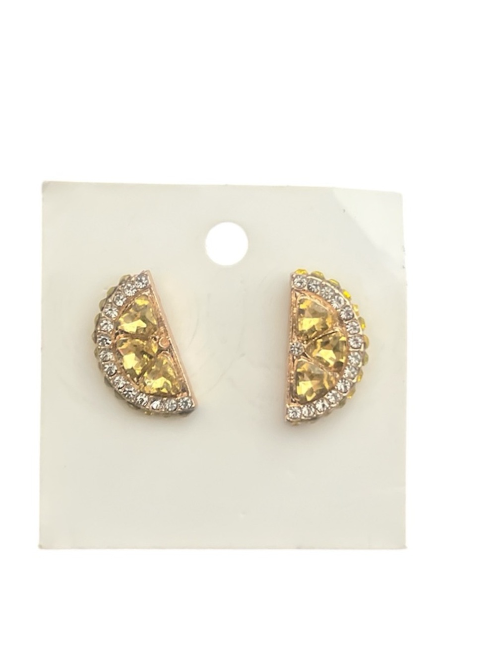 Gold-Tone Yellow Crystal Semi-Circle Stud Earrings